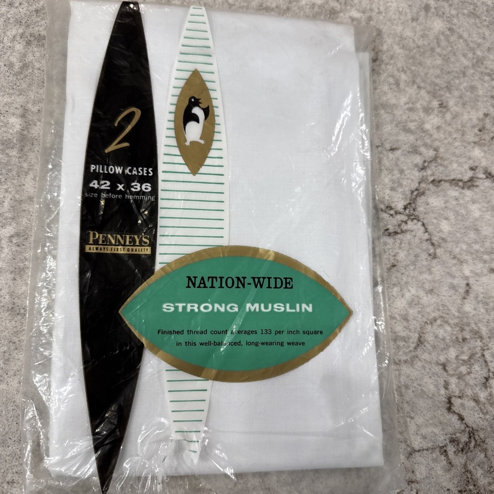 2 Pk PENNEYS Nation Wide 100% Cotton Muslin Pillowcases 42X36 Read